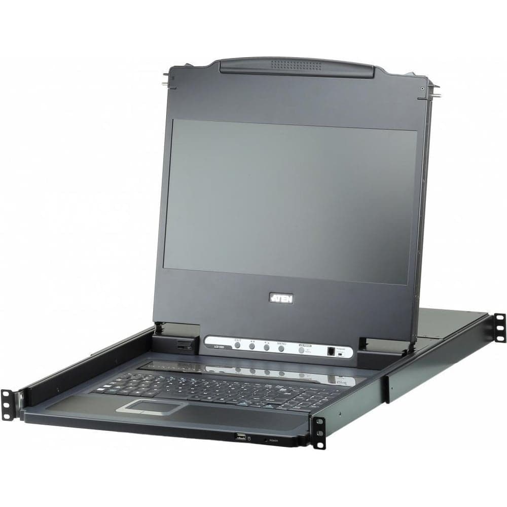 Переключатель ATEN KVM switch, KVM, 1 user консоль LCD 17 = 8 cpu/портов/port USB+DVI+AUDIO, с KVM-шнурами USB+DVI+AUDIO 2x1.8м., 19 CL6708MW-ATA-RG