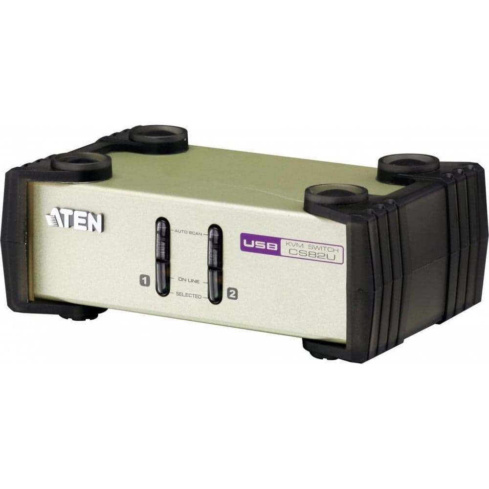 Переключатель ATEN KVM, 1 user PS2/USB+VGA = 2 cpu PS2/USB+VGA, со шнурами PS2/USB 2х1.2м., 2048x1536, настол., исп.стандарт.шнуры, без OSD, CS82U-AT
