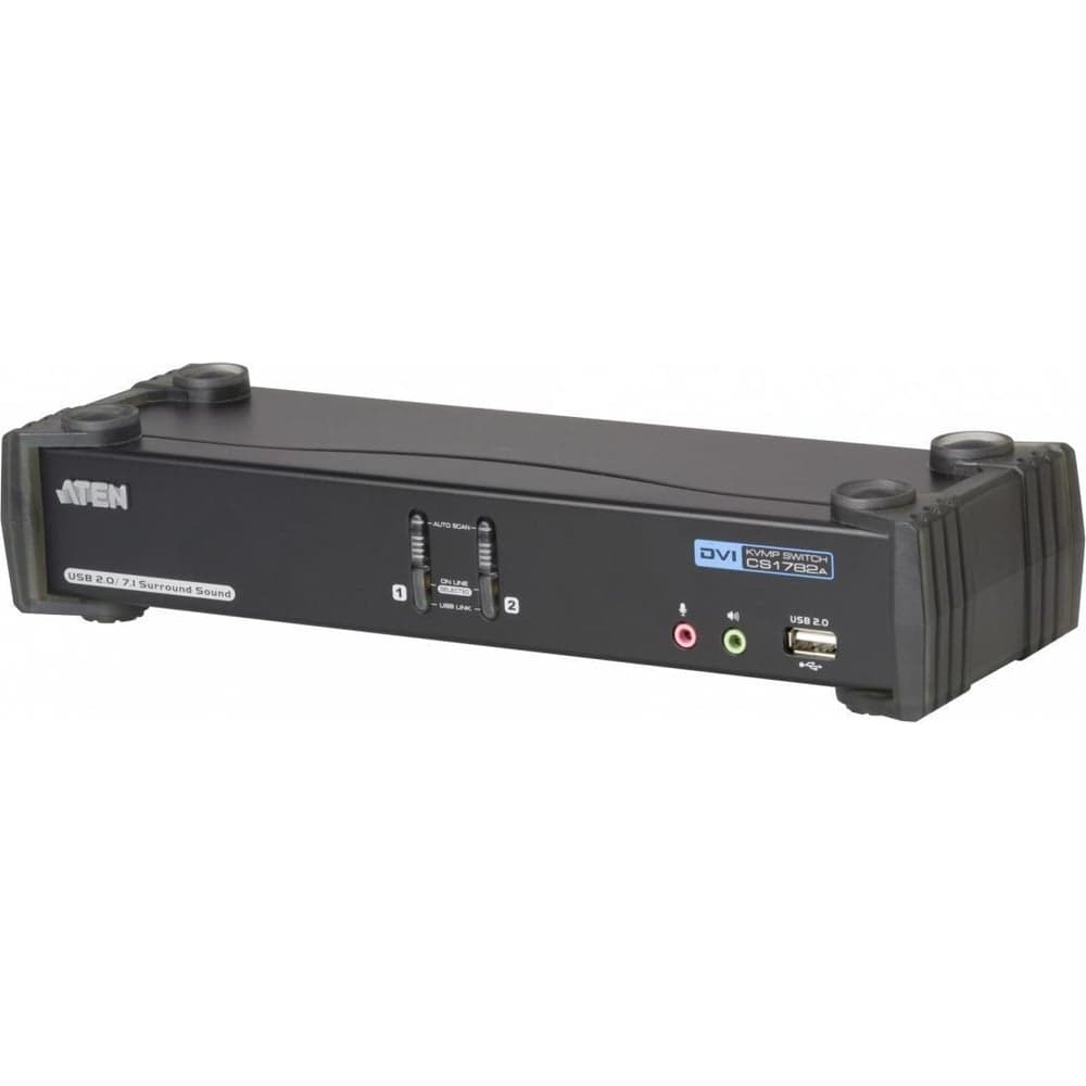Переключатель ATEN KVM KVM+Audio+USB 2.0, 1 user USB+DVI = 2 cpu USB+DVI, со шнурами USB 2х1.8м., 2560x1600 60Hz DVI-D Dual Link/2048x15 CS1782A-AT-G