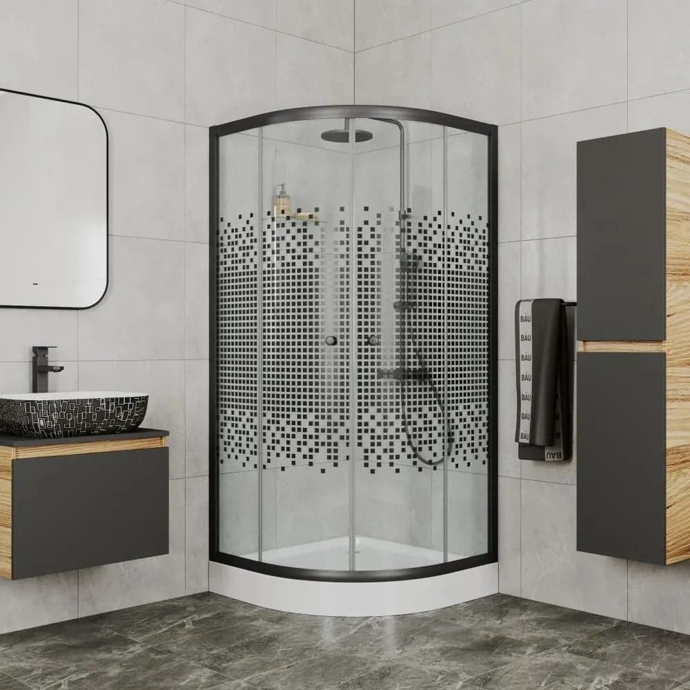 Душевой уголок Bauedge BAU Dream с поддоном 100x100х195, прозрачное закаленное стекло, с черной мозаикой, 5 мм TY0045