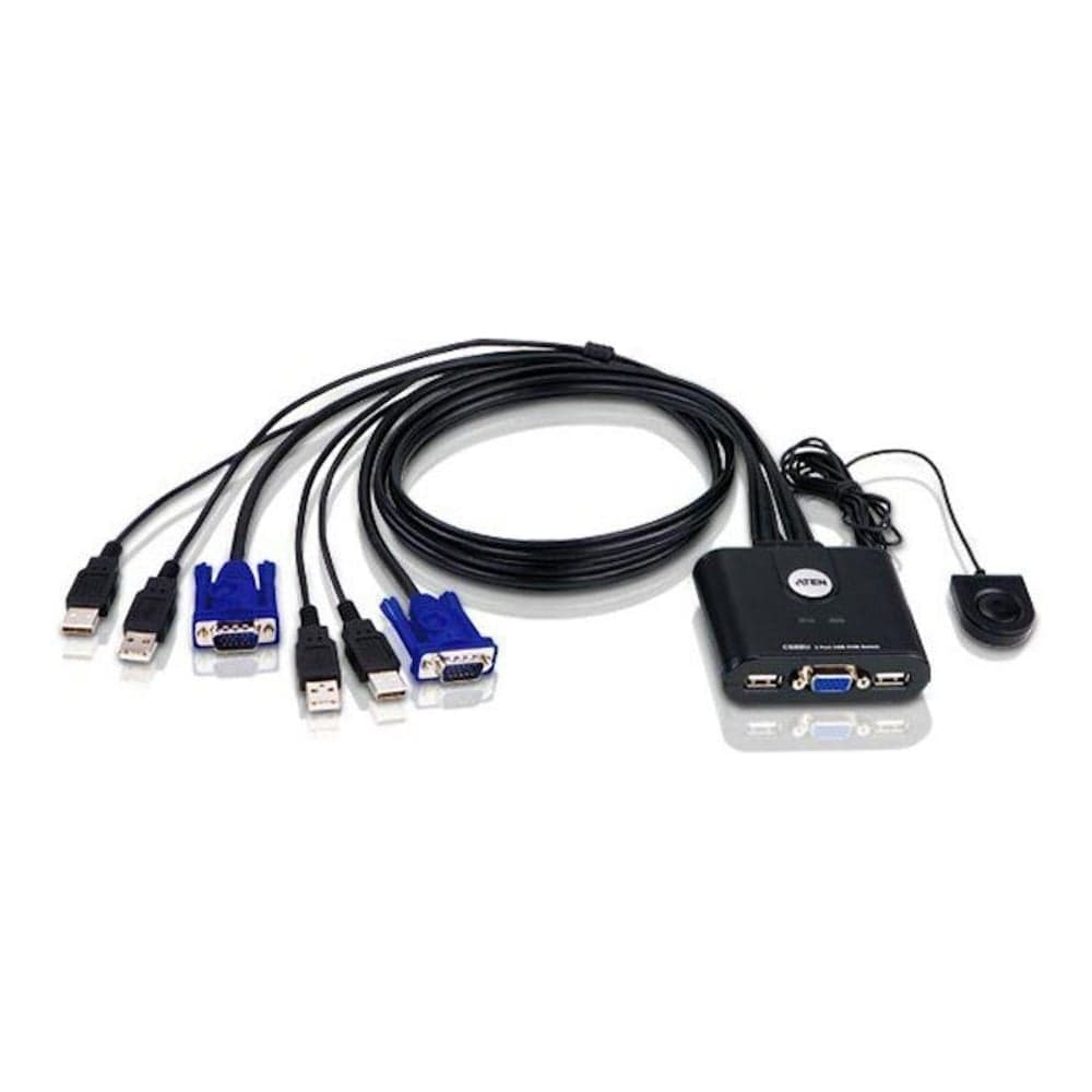 Переключатель KVM ATEN 2-портовый USB, VGA кабельный KVM коммутатор с пультом удаленного переключения порта (2048x1536) CS22U-AT