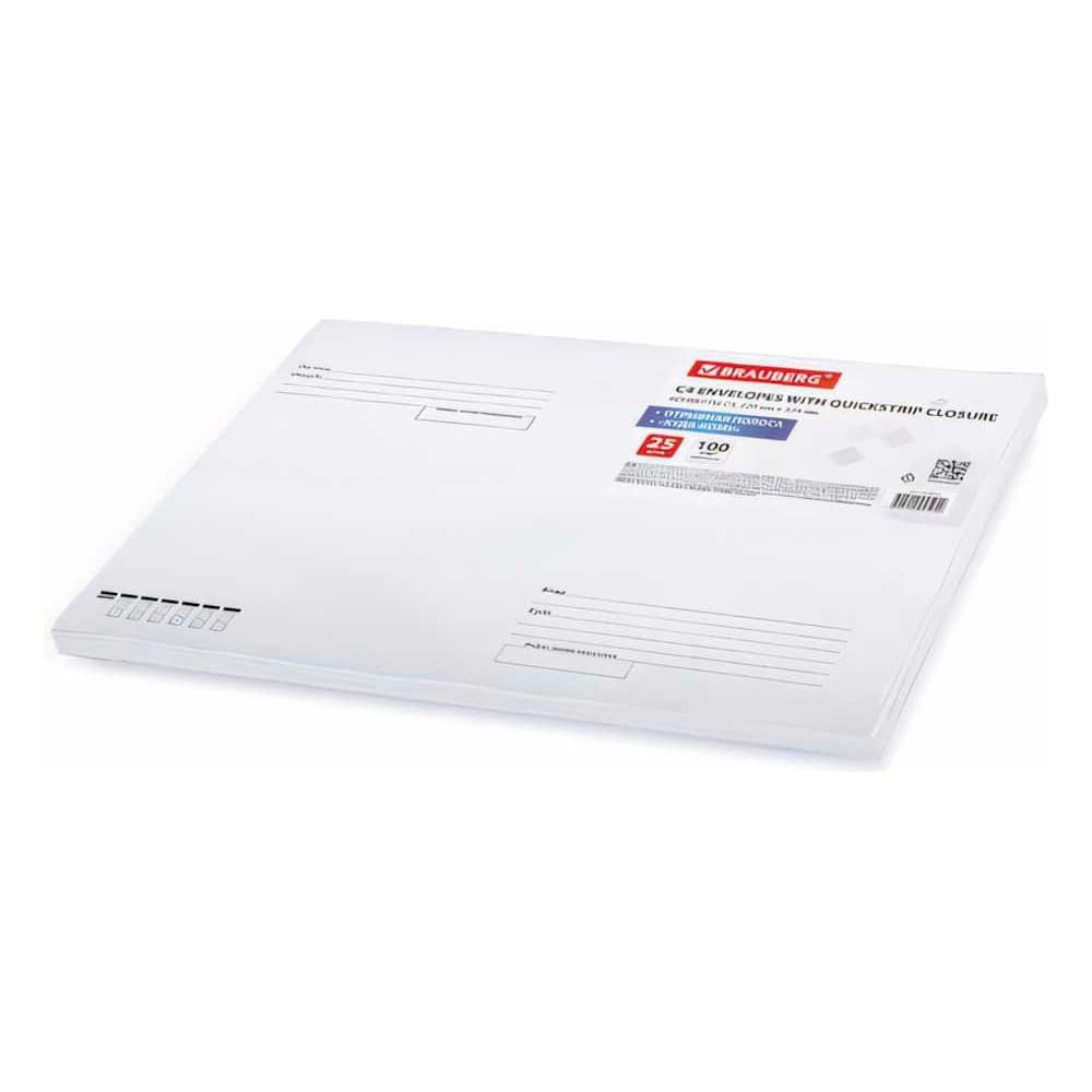 Конверты BRAUBERG Куда-Кому С4 229х324 мм, отрывная полоса, 100 г/м2, комплект 25 шт 121853