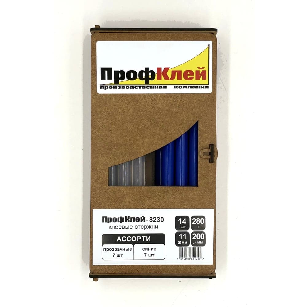 Клеевые стержни ПрофКлей 8230 ассорти (прозрачные + синие), 11х200 мм, 14 шт, 280 г RU.8230.TB