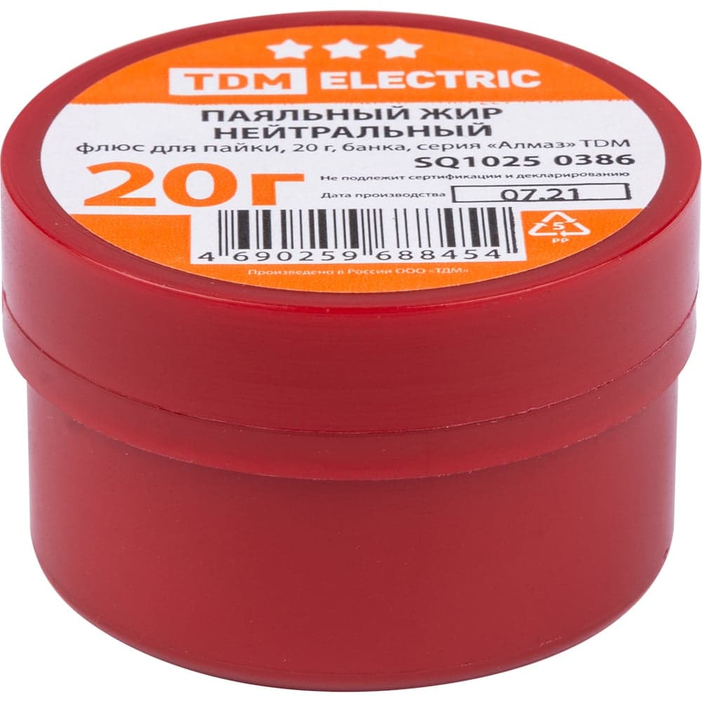 Флюс TDM ELECTRIC для пайки, паяльный жир нейтральный, 20 г, банка, серия Алмаз SQ1025-0386