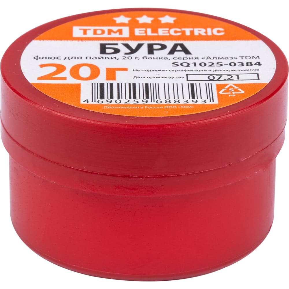 Флюс TDM ELECTRIC для пайки, БУРА, 20 г, банка, серия Алмаз SQ1025-0384