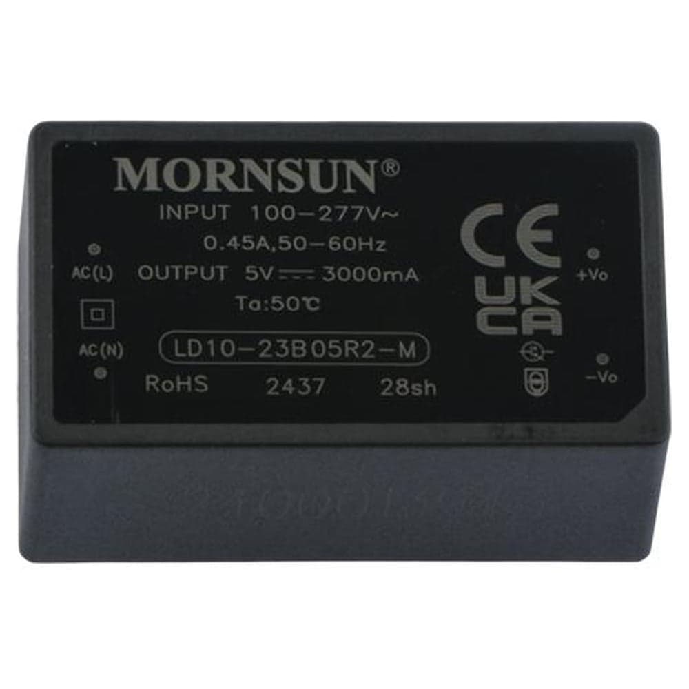 Блок питания на печатную плату MORNSUN LD10-23B05R2-M, в кожухе, AC/DC 10 Вт 5 В, изолированный, залитый компаундом, низкий уровень шумов и пульсаций 3682021