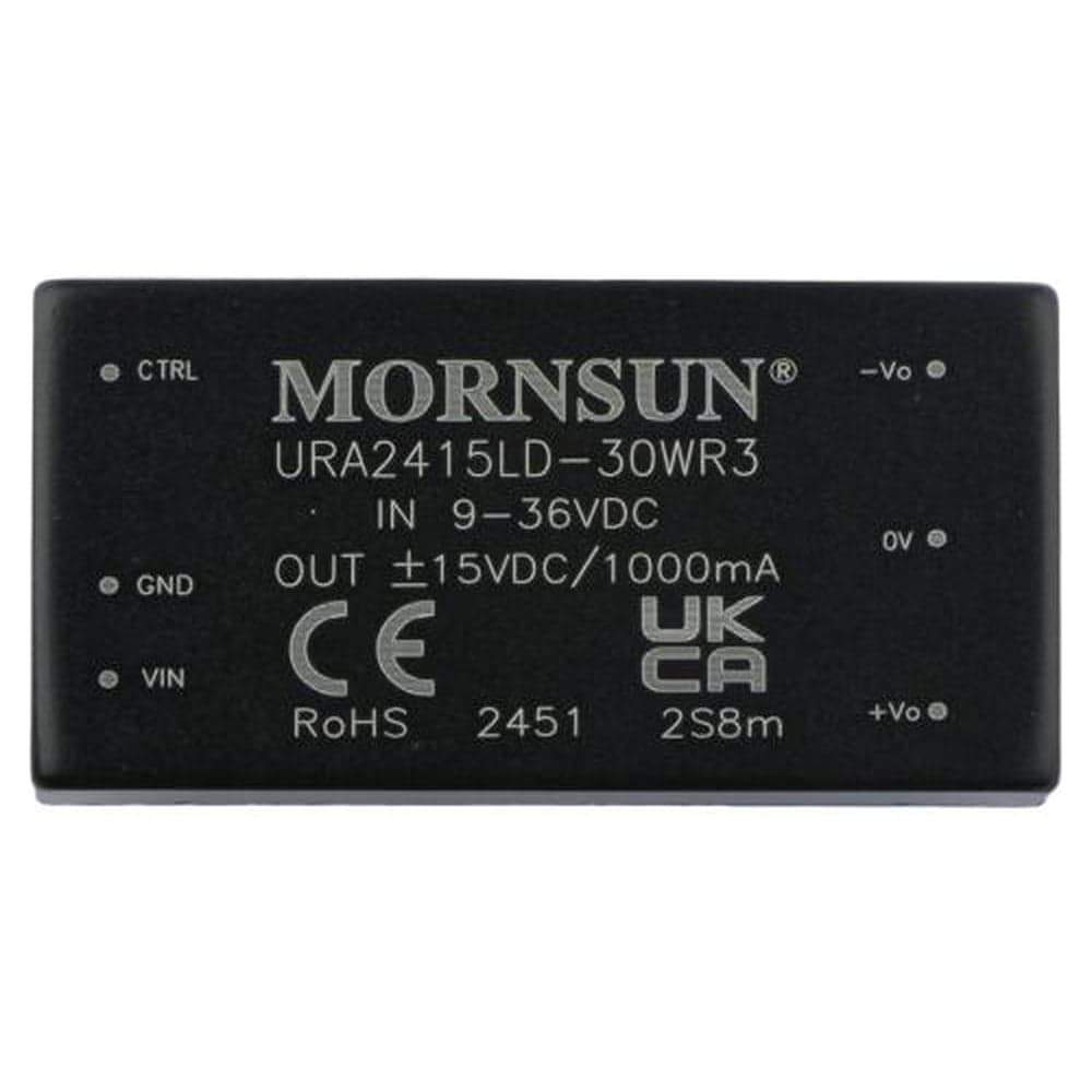 Блок питания MORNSUN URA2415LD-30WR3 на печатную плату, в корпусе 2X1INCH, DC/DC 30 Вт 15 В, -15 В, изолированный, широкий вход, биполярный выход 3152393