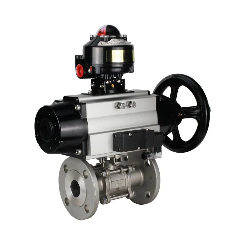 Кран шаровой DN.ru КШФПТ.304.180 Ду80 Ру25, фланц., PTFE, пн.привод DA-105-1, пн.распред PND1-S2EM-52-2-T08-220VAC, БКВ LSB-210-02NM12-220/24 D160-80995