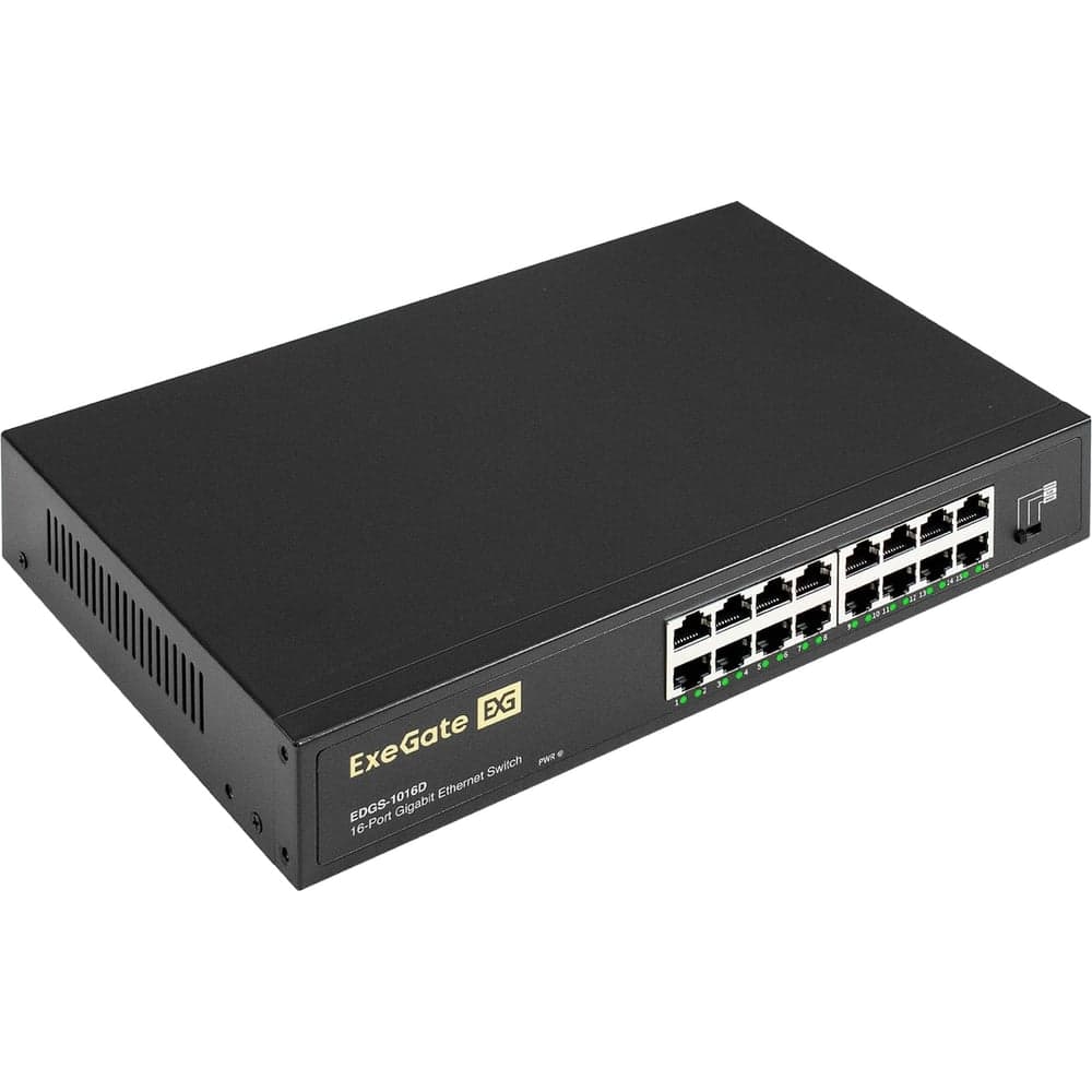 Коммутатор неуправляемый ExeGate EDGS-1016D 16-портовый гигабитный UTP 10/100/1000 Base-T, металлический корпус, с возможностью установки в стойку 298695