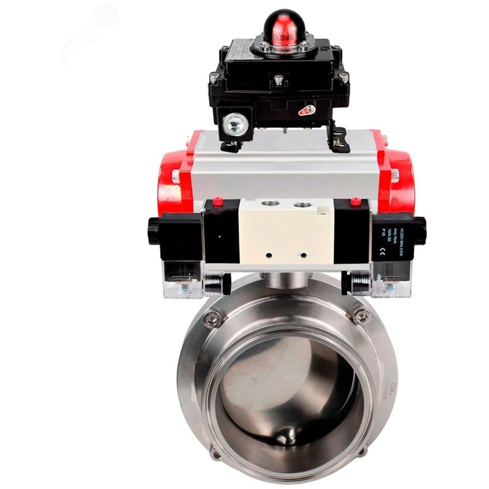 Затвор DN.ru 304-304-EPDM-2W-C-H Ду25 Ру10, с пневмоприводом SA-065, пневмораспределитель PND1-T10-220VAC NAMUR, БКВ LSB-410 D050-110356