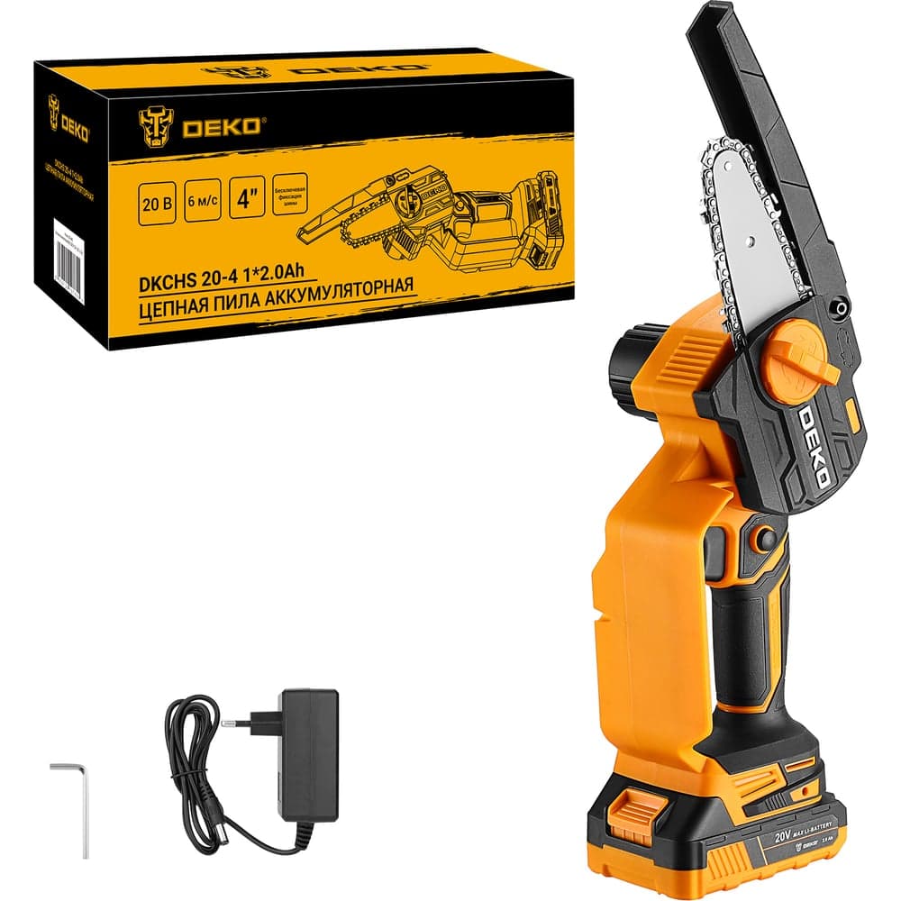 Пила цепная аккумуляторная DEKO DKCHS 20-4, 20В, 1x2.0Ач 063-4480