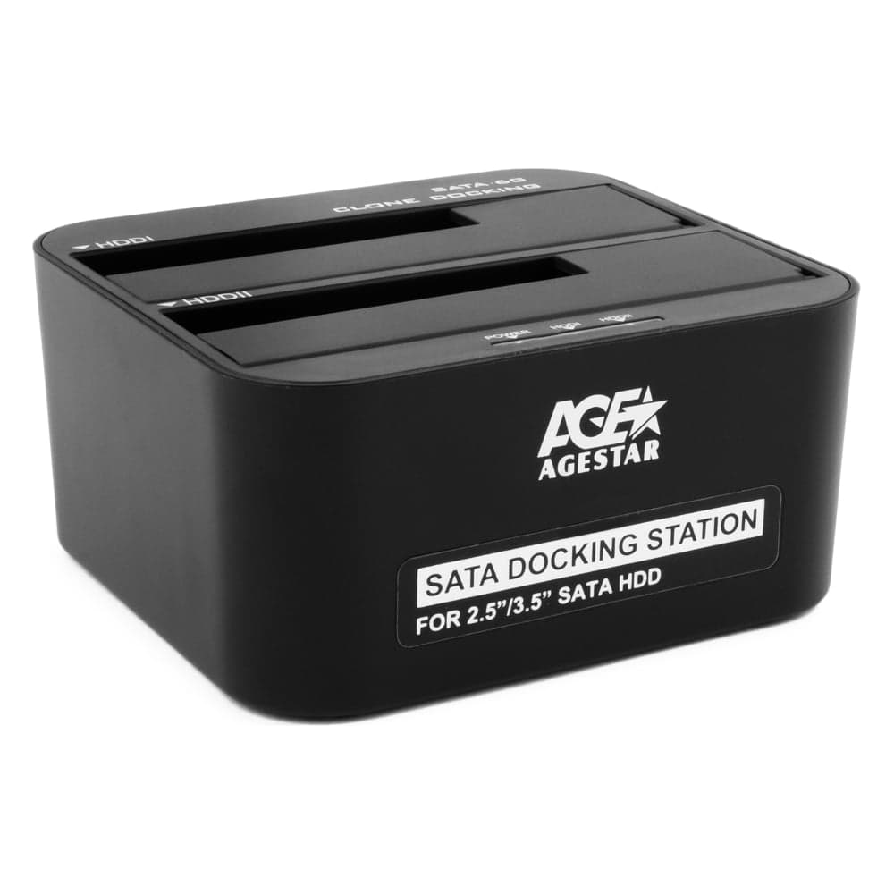 Докстанция AgeStar USB 3.0 2x2.5"/3.5" SATA HDD/SSD, пластик, черный, UASP, Clone, 3UBT6-6G (BLACK)