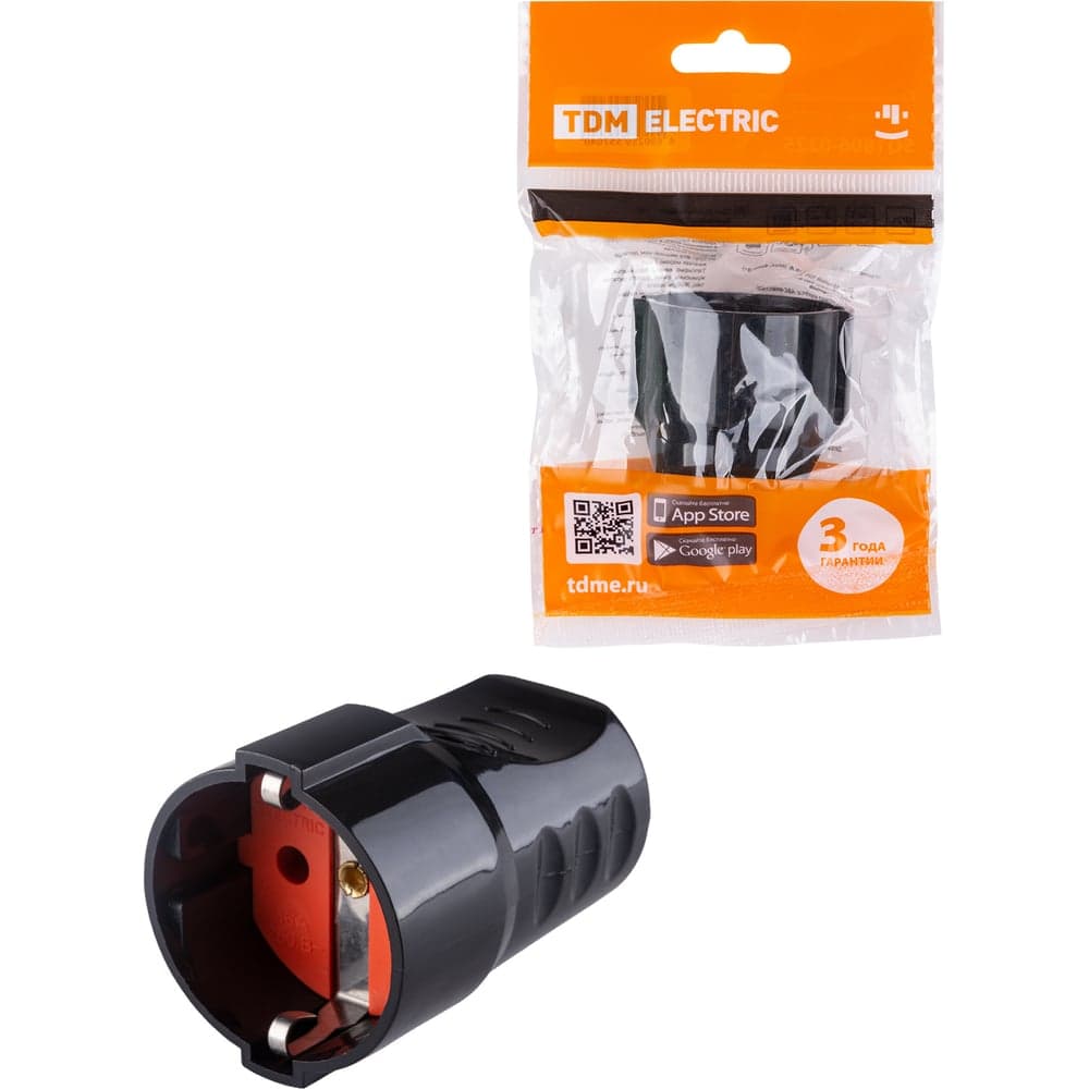 Розетка штепсельная рифленая с заземлением 16А 250B чёрная TDM ELECTRIC SQ1806-0212