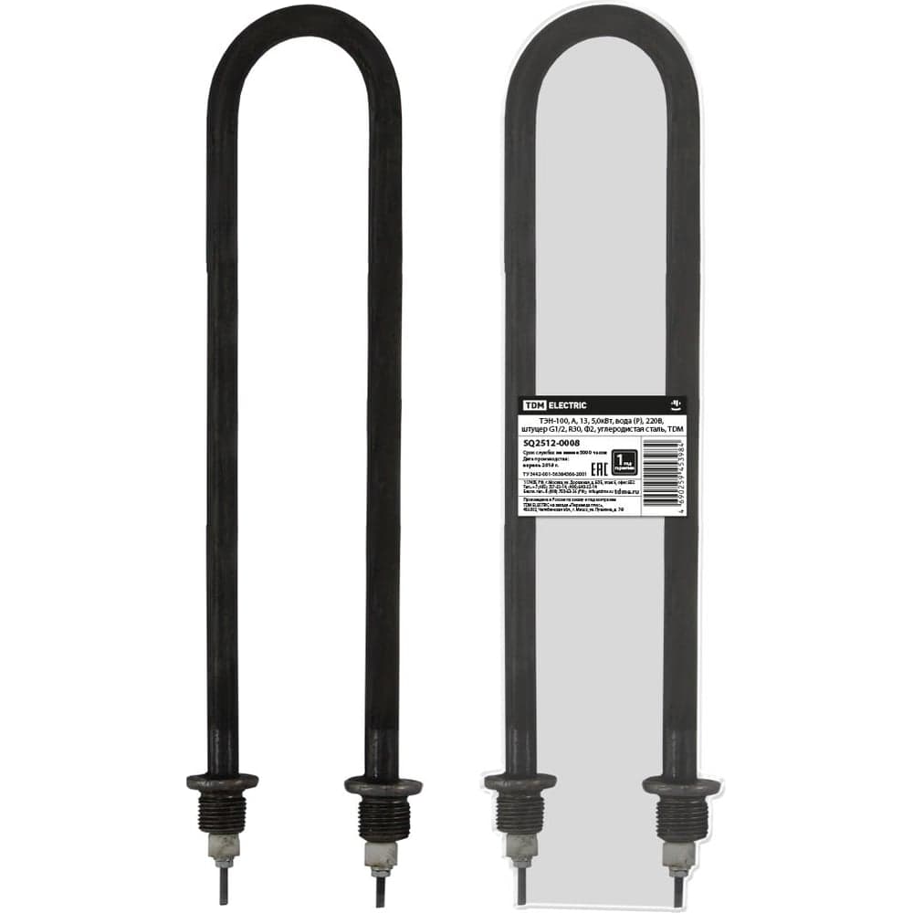 ТЭН-100 TDM ELECTRIC А, 13, 5.0кВт, вода Р, 220В, штуцер G1/2, R30, Ф2, углеродистая сталь SQ2512-0008