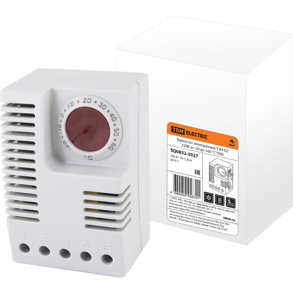 Электронный термостат TDM ELECTRIC ТЭН-02 230В, от -20 до +60 градусов C SQ0832-0027