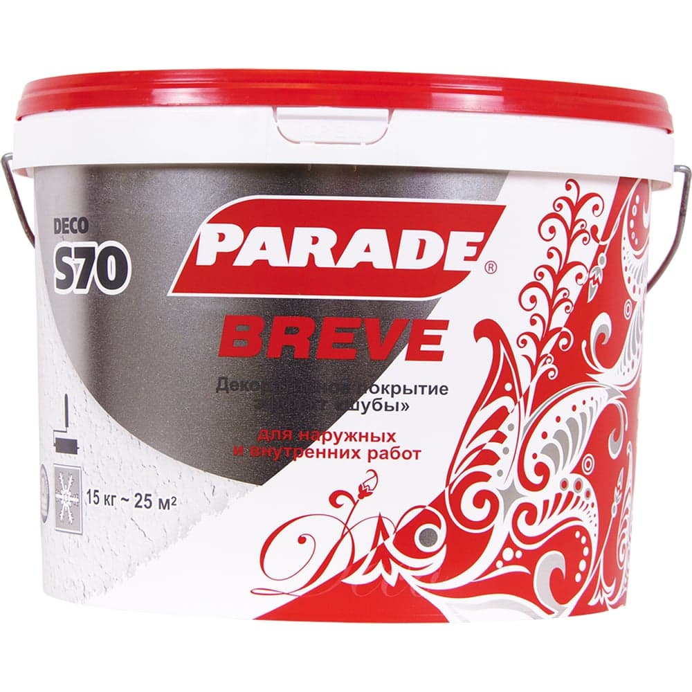 Декоративное покрытие PARADE DECO Breve S70 с эффектом мелкой шубы, белый, 15 кг 90001905113