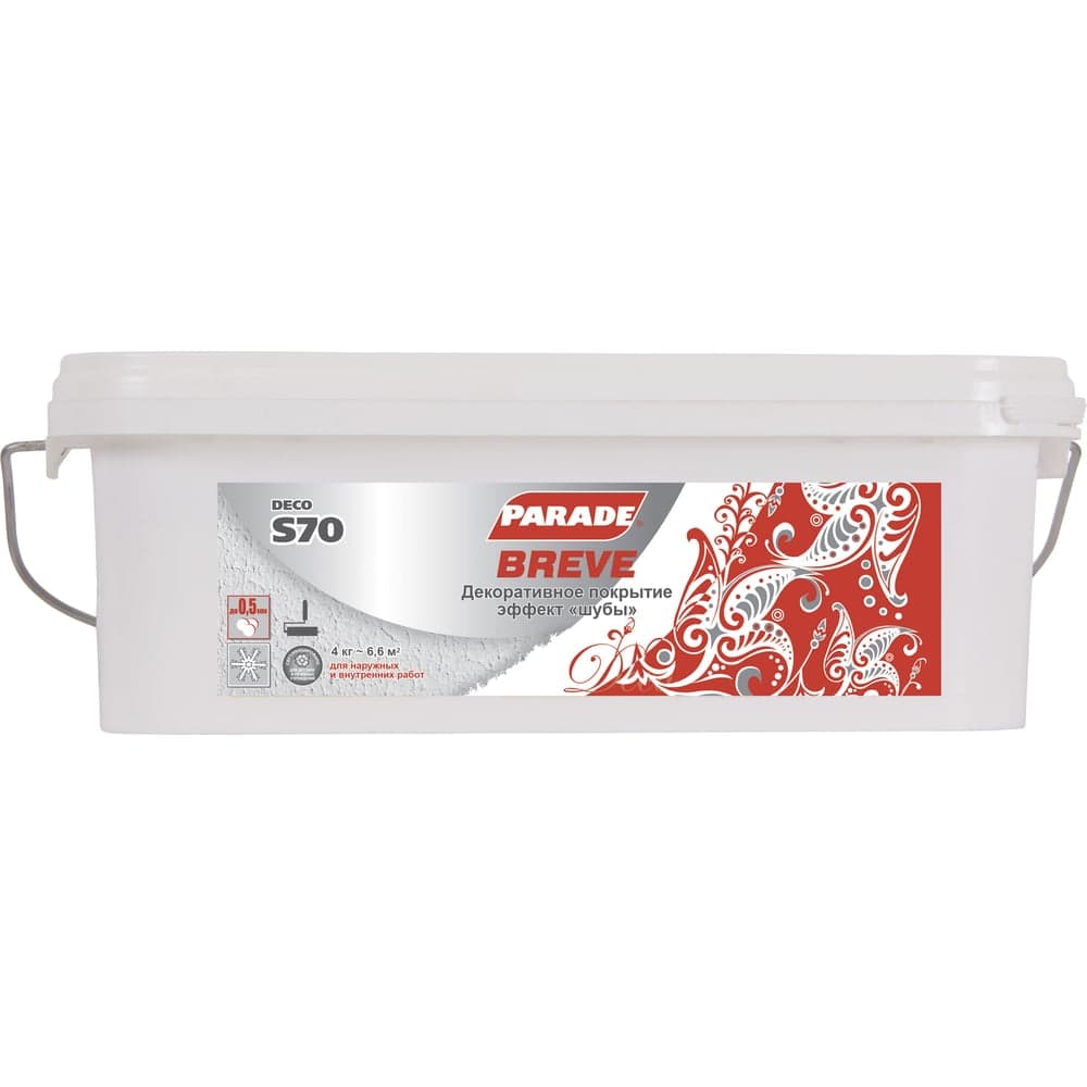 Декоративное покрытие PARADE DECO Breve S70 с эффектом мелкой шубы, белый, 4 кг Лк-00001282