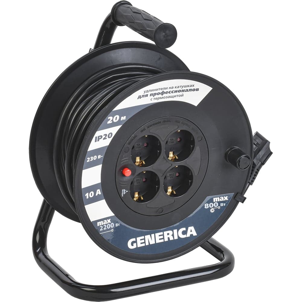 Катушка GENERICA УК20 с т/з 4 места 2P+PE/20м 3x1,0мм2 WKP10-10-04-20-G