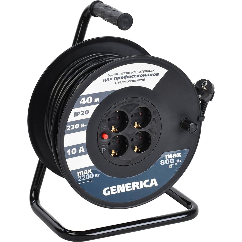 Катушка GENERICA УК40 с т/з 4 места 2P+PE/40м 3x1,0мм2 WKP10-10-04-40-G