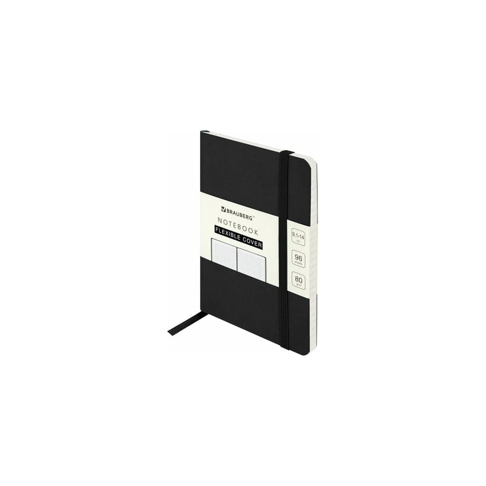 Блокнот BRAUBERG ULTRA малый формат 96x140 мм А6, под кожу, 80 г/м2, 96 листов, клетка, черный 113024