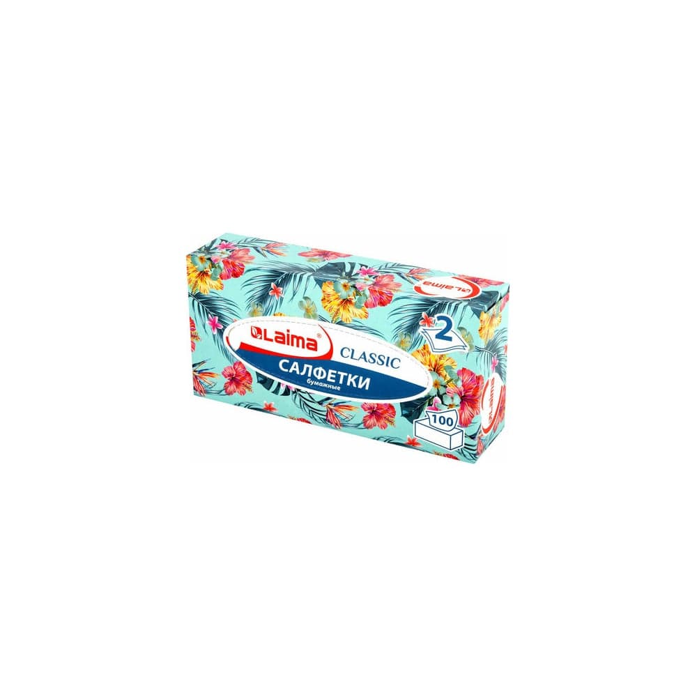 Косметические салфетки LAIMA Everyday 100 штук в картонном боксе двуслойные, 20x20 см 113588