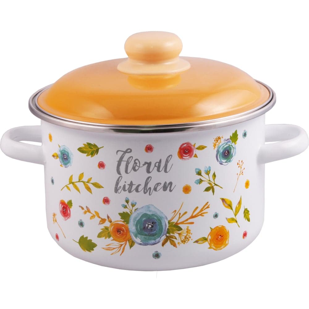 Цилиндрическая эмалированная кастрюля appetite Floral kitchen 3 л 6RD181M Floral