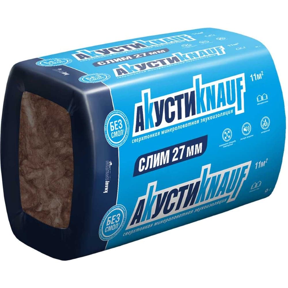 Звукоизоляция Knauf Insulation АкустиКНАУФ СЛИМ (27x600x920 мм; 11 кв. м; 20 плит в упаковке) 666310