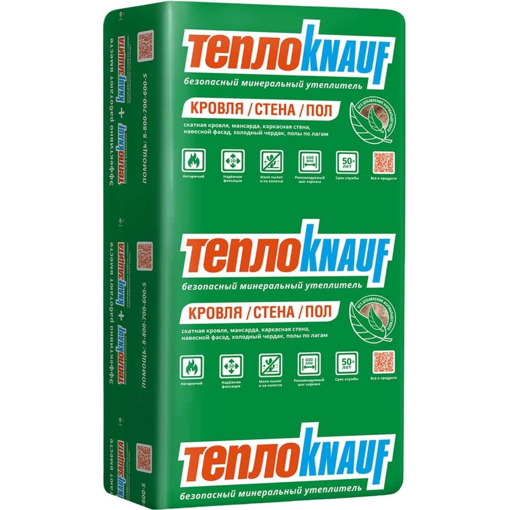 Утеплитель для кровли и стен Knauf Insulation TеплоКНАУФ (50x610x1230 мм; 12 кв. м; 16 плит) 751539