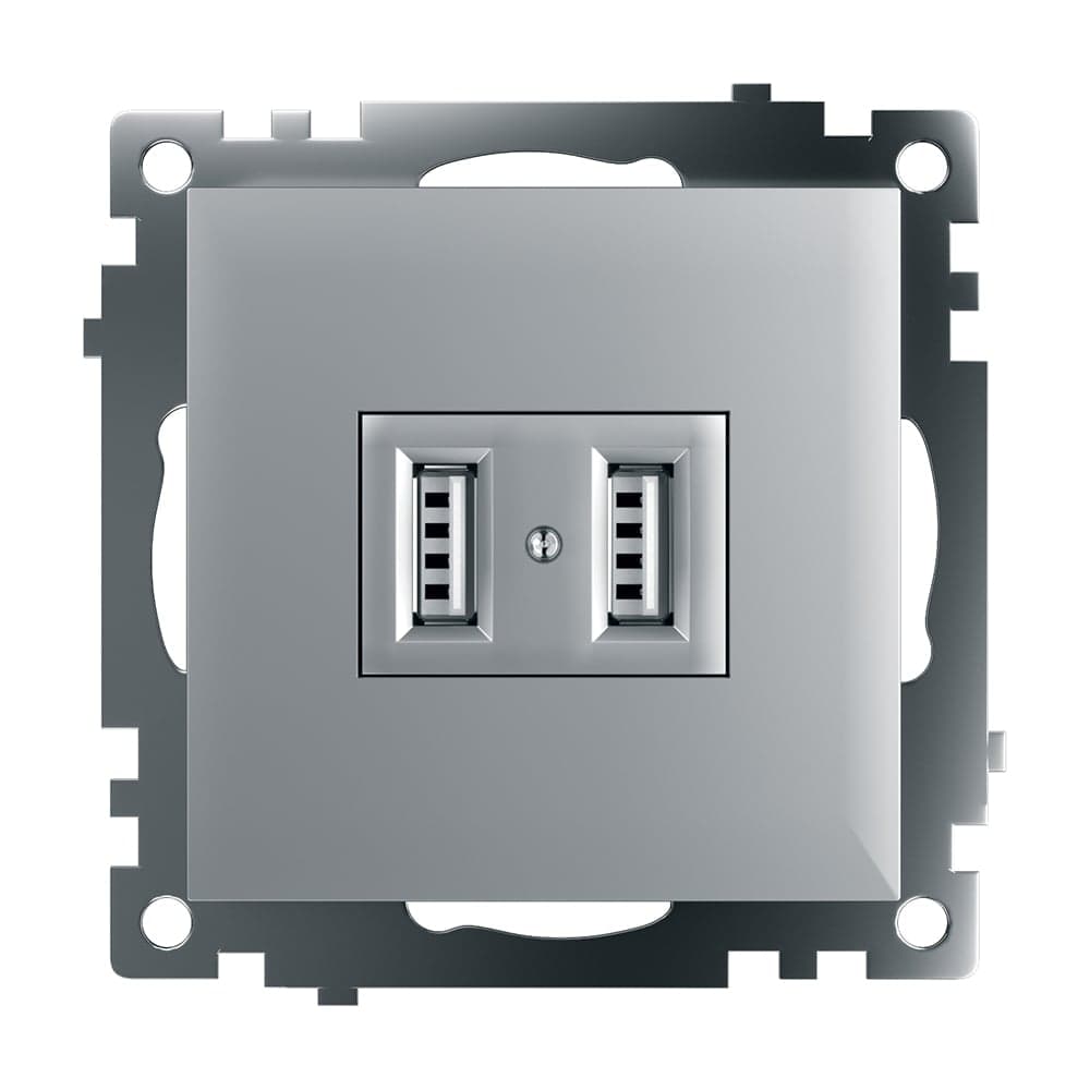 2-местная USB розетка STEKKER (механизм), GLS10-7115-03, 250B, 2,4А, серия Катрин, серебро 39588