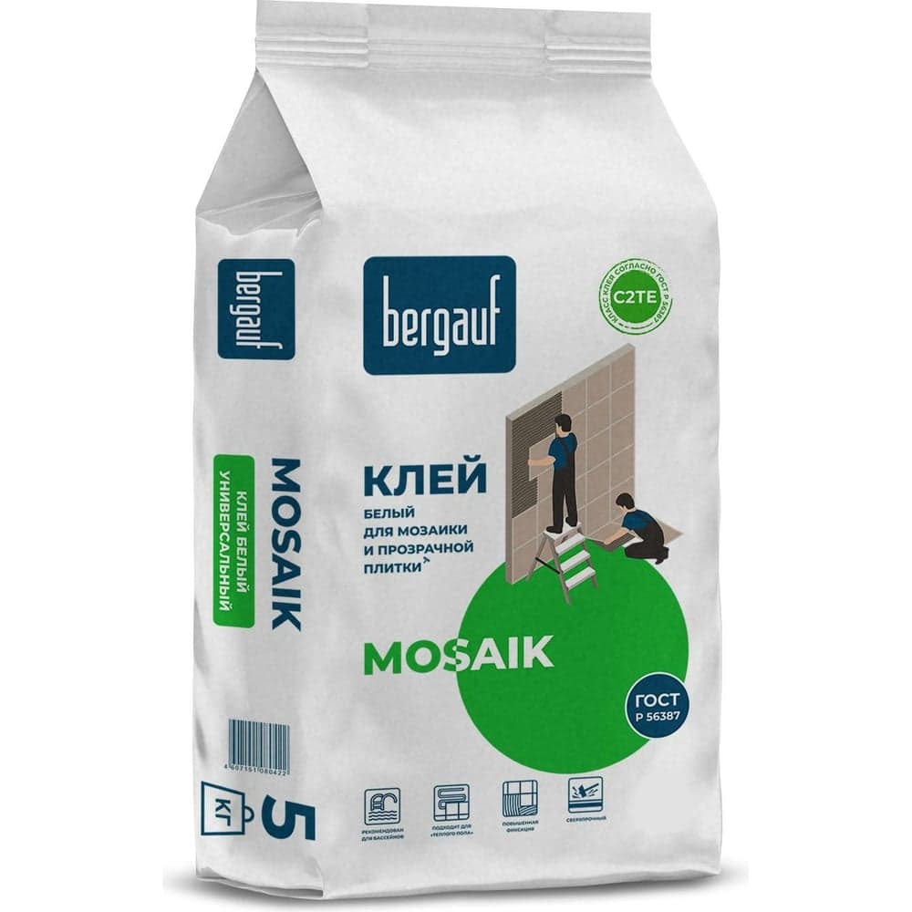 Клей Bergauf Mosaik белый для мозаики и прозрачной плитки, 5 кг 02891