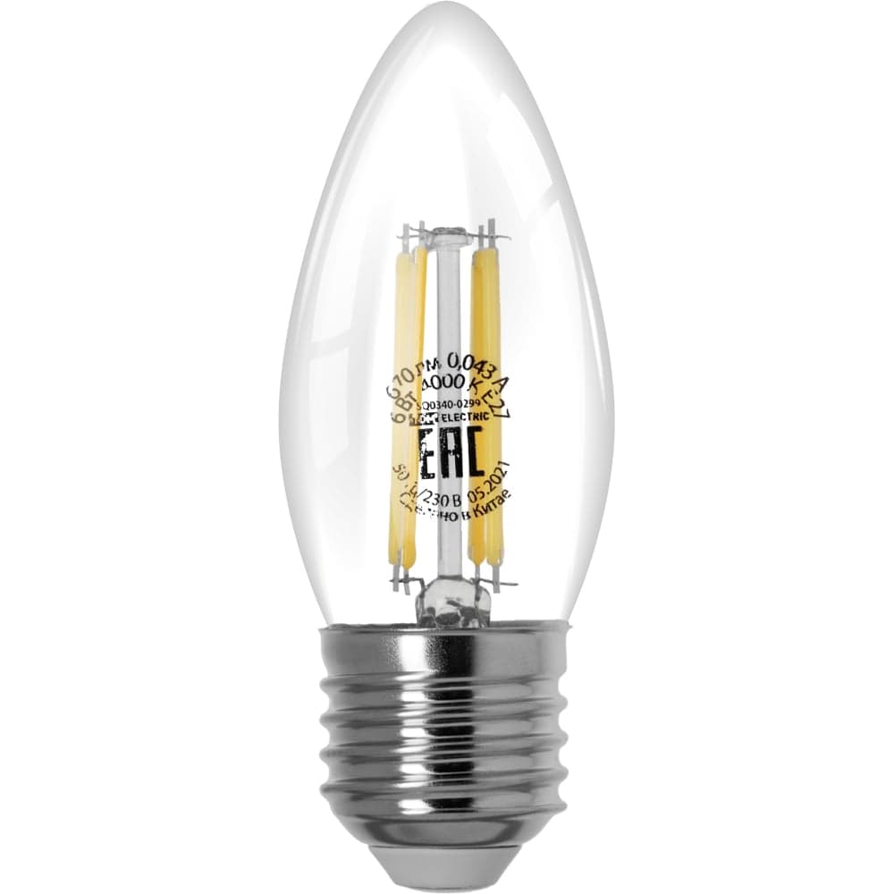 Лампа светодиодная E27 "Филамент" С37-6 Вт-230 В-4000 К TDM ELECTRIC SQ0340-0299