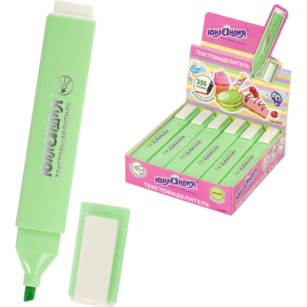Текстовыделитель ЮНЛАНДИЯ COLORSTAR PASTEL, мята, линия 1-4 мм 151711