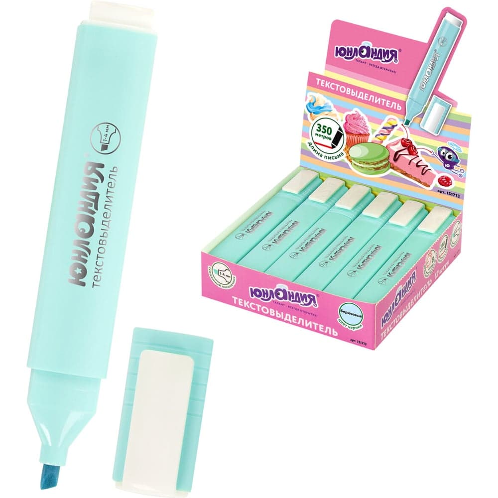 Текстовыделитель ЮНЛАНДИЯ COLORSTAR PASTEL, бирюзовый, линия 1-4 мм 151713