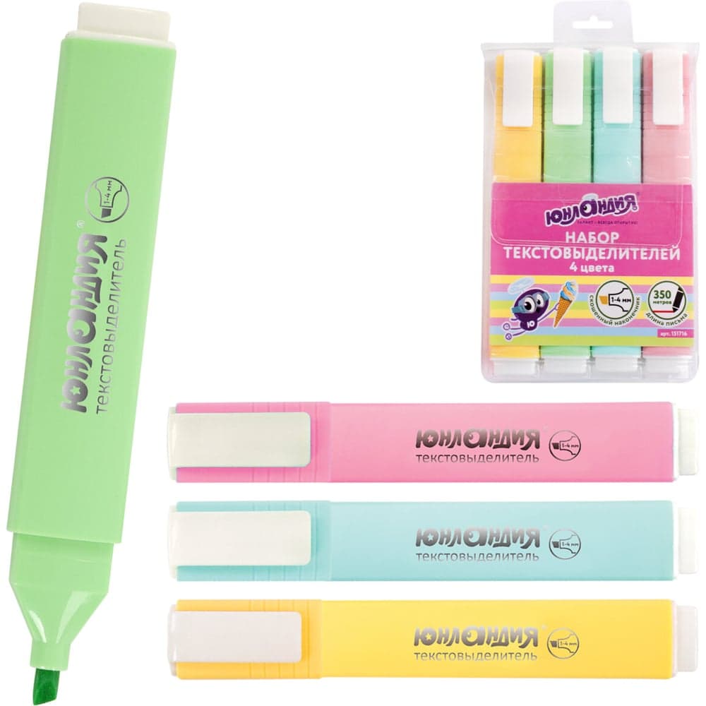 Набор текстовыделителей ЮНЛАНДИЯ COLORSTAR PASTEL 4 шт, ассорти, линия 1-4 мм 151716