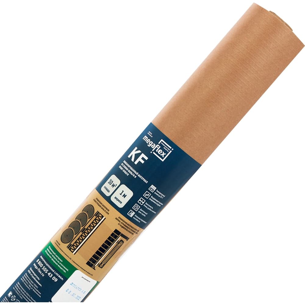 Фольга для бани, сауны Megaflex KF на крафт бумаге, 1х30 м, 30 кв. м FOIKF.100.30