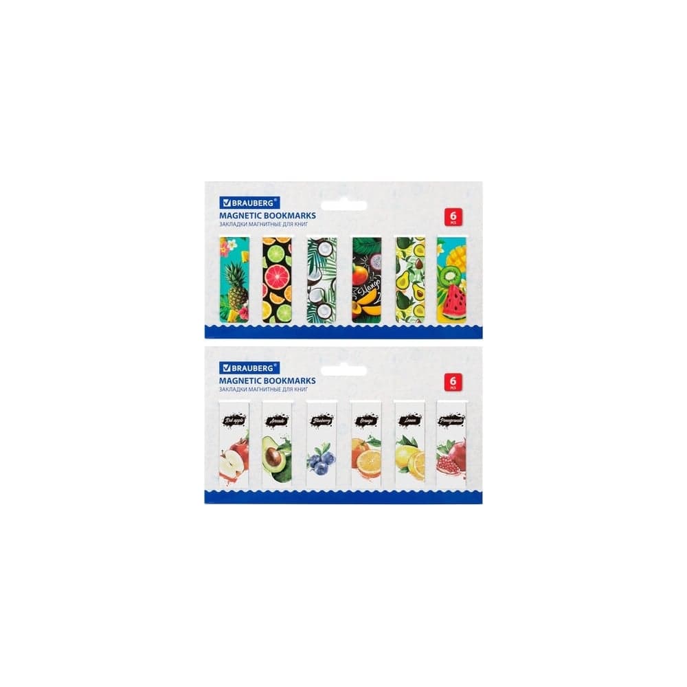 Магнитные закладки для книг BRAUBERG FRUITS набор 12 шт, 60x20 мм 113173
