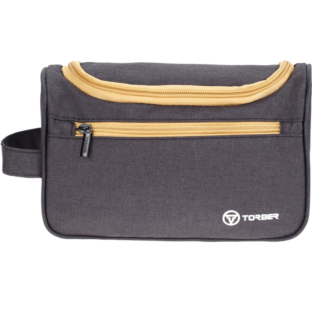 Дорожный несессер Torber чёрный/бежевый, полиэстер 300D, 24x16x9 см T055-BEI