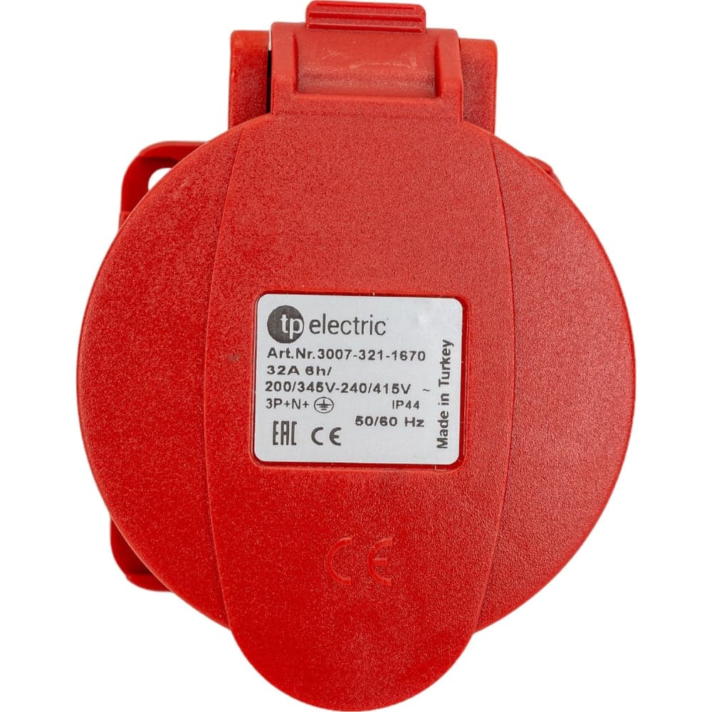 Кабельная панельная розетка TP Electric Зажимные контакты 32A, 400В, 3P+N+E, IP 44 3007-321-1670
