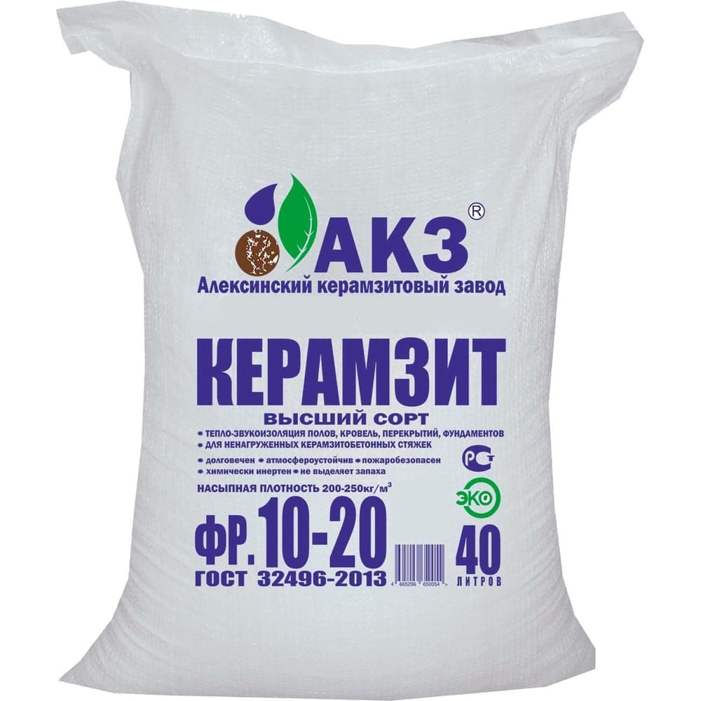 Керамзит АКЗ (фракция 10-20 мм; 40 л) 1200 шт 4665296650054