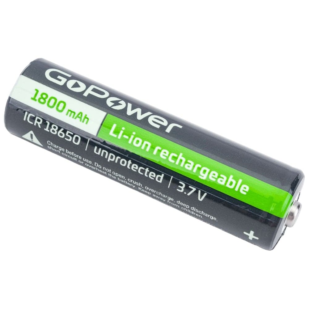 Аккумулятор GoPower Li-ion 18650 PC1 3.6V 1800mAh без защиты высокий контакт 00-00018351