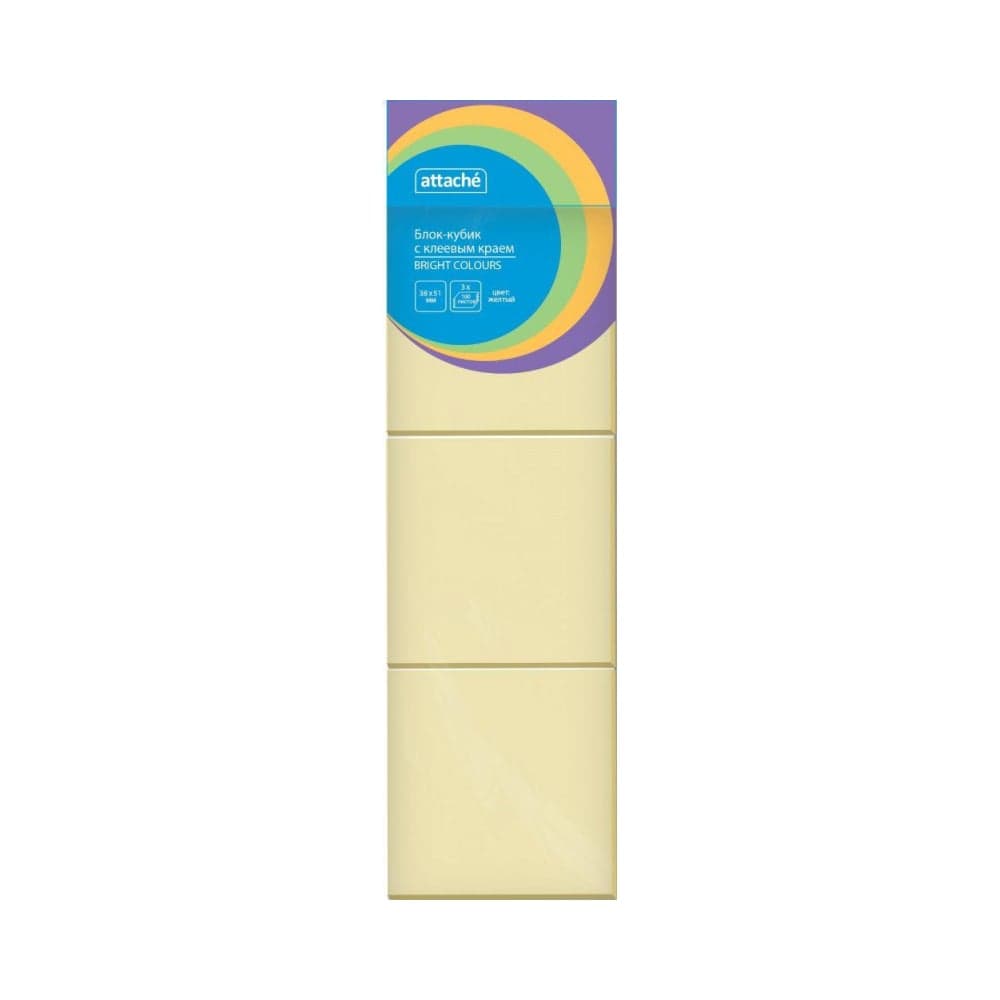 Стикеры Attache Bright colours с клеевым краем 38x51 мм желтый 100 листов 3 шт в наборе 1495380