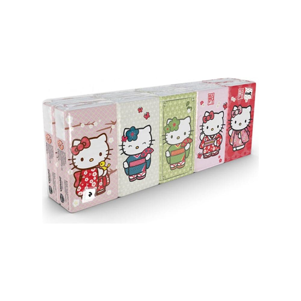 Бумажные платочки World Cart Hello Kitty 4-х слойные, 10 пачек, 9 листов, 21х21 см, 238 г KGHLK-HS-01