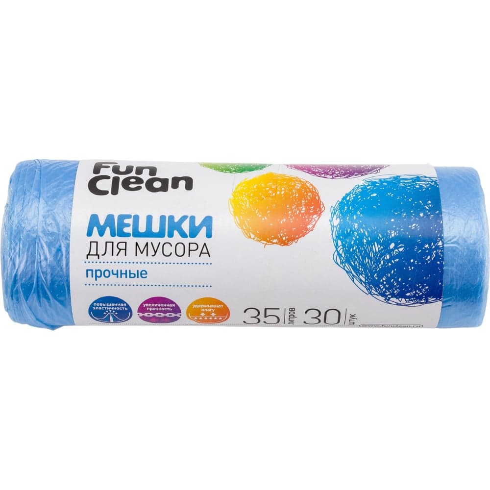 Мешки для мусора "Прочные" 35 л, 30 шт, голубые, ролик Fun Clean 7035