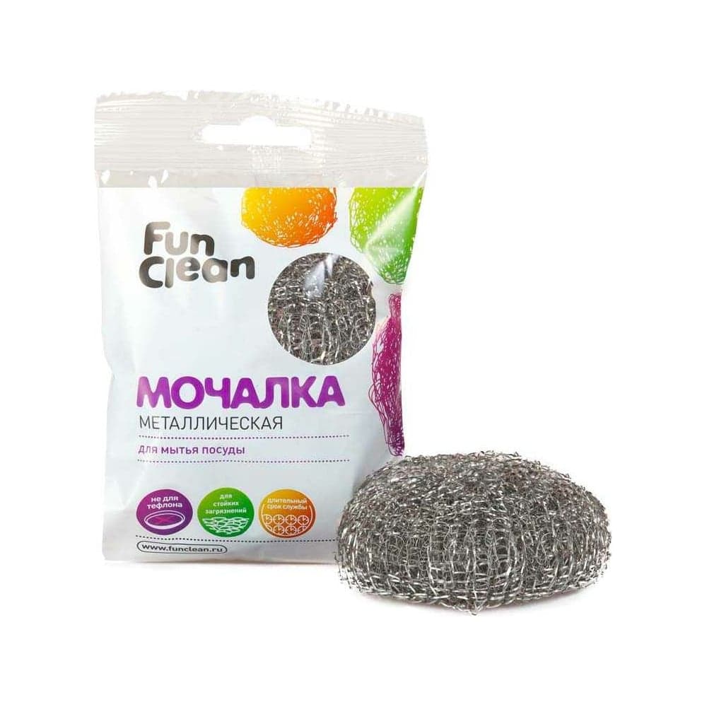 Мочалка для посуды Fun Clean металлическая, оцинкованная, плетеная, 1 шт. 6531