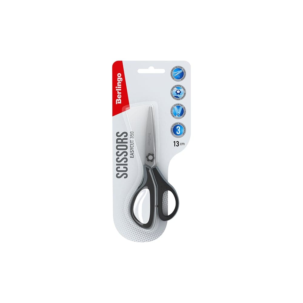 Ножницы Berlingo Easycut 350 13 см, серые, эргономичные ручки, мягкие вставки, европодвес DNn_13035_c