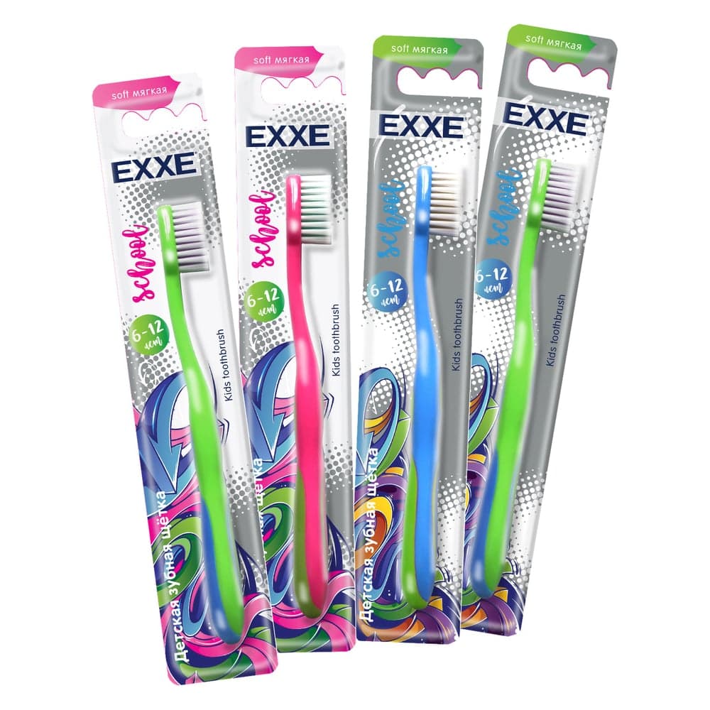 Зубная щетка EXXE School детская, 6-12 лет, мягкая 219601