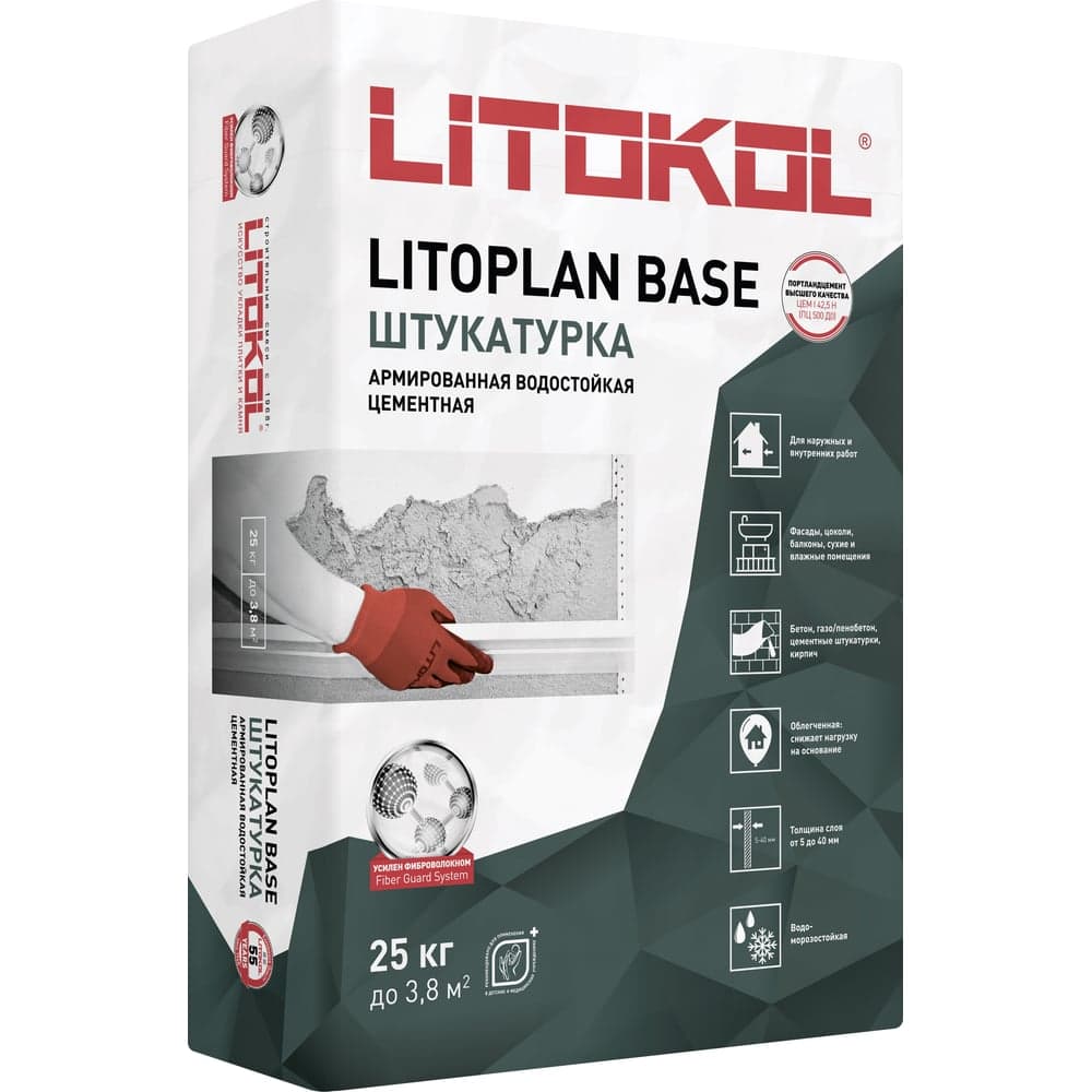 Базовая цементная штукатурная смесь LITOKOL LITOPLAN BASE 25 кг 499450002