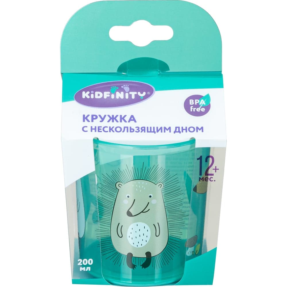 Детская кружка с декором и нескользящим дном Kidfinity 200 мл, зеленый 431323309