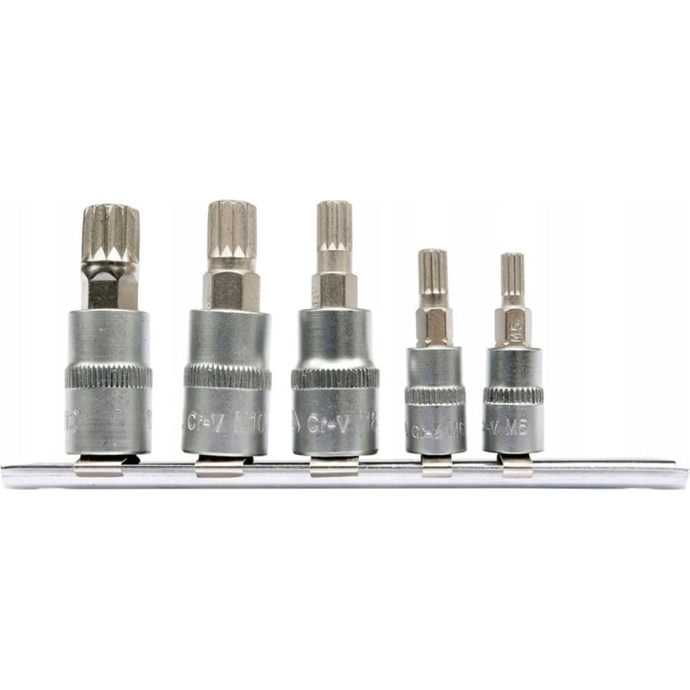 Набор головок-бит SPLINE 1/4" М5, М6 3/8" М8, М10, М12 5 предметов на металлической планке YATO YT-04360