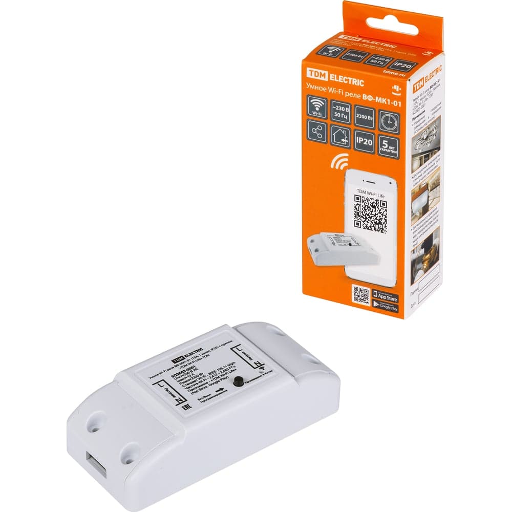 Умное реле TDM ELECTRIC Wi-Fi ВФ-МК1-01 (10 А, 1 канал, IP20) SQ2603-0001